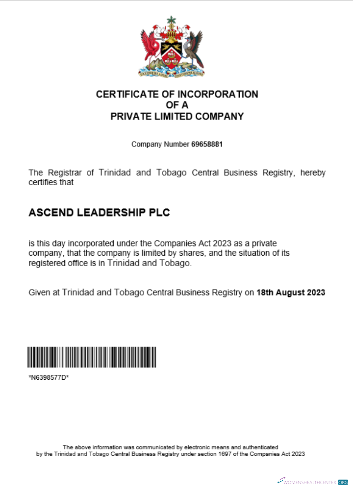 Trinidad and Tobago business registration certificate Word and PDF template